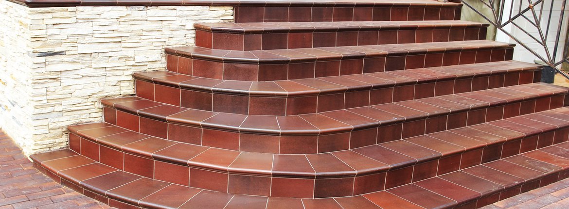 Клинкерная угловая ступень флорентинер Stroeher Keraplatte Duro 825 sherry, 345х345х12 мм