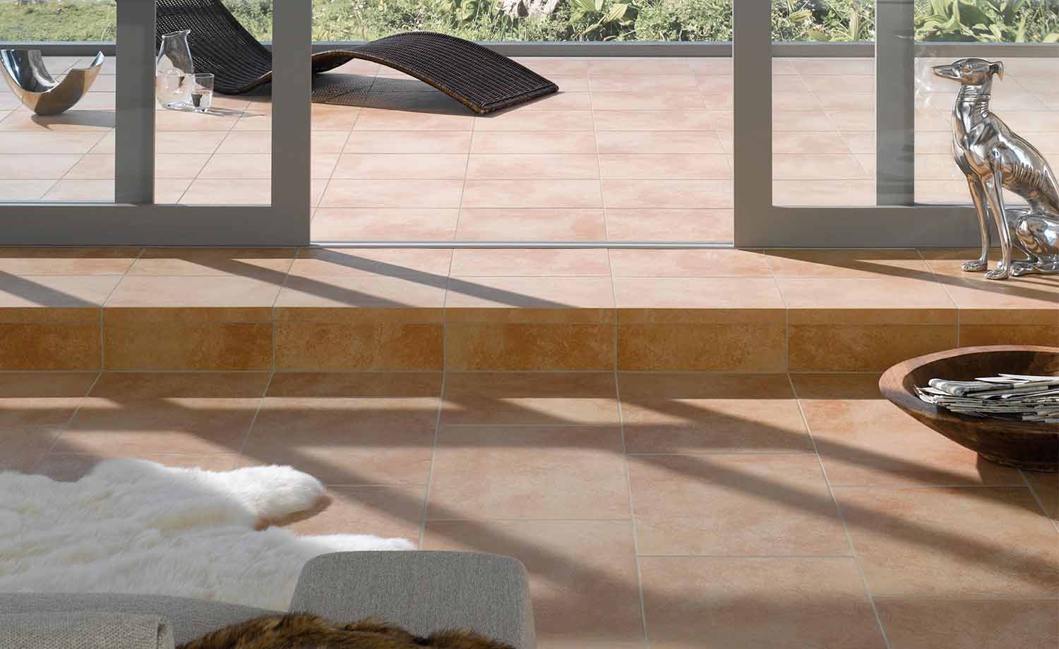 Клинкерная крупноформатная напольная плитка Stroeher Keraplatte Roccia X 927 rosenglut 594х294х10 мм
