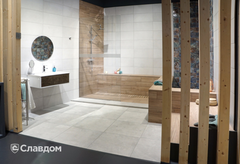 Ванная комната с применением клинкерной плитки Gres Aragon Ordesa Marron