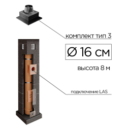 Дымоходная система КераСтиль Профи, тип 3, D 160 мм, высота 8 м