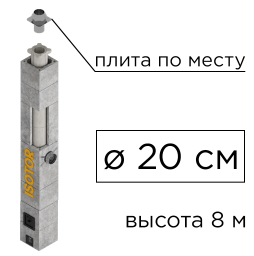 Дымоходная система ISOTOR 20 верхний комплект плита по месту, D 200 мм, высота 8 м