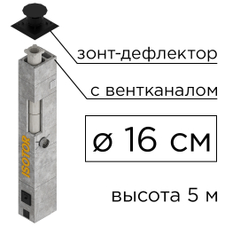 Дымоходная система ISOTOR 16 с вентканалом верхний комплект зонт-дефлектор, D 160 мм, высота 5 м